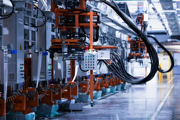 Automated production line managed through expert industrial and technical translation services.