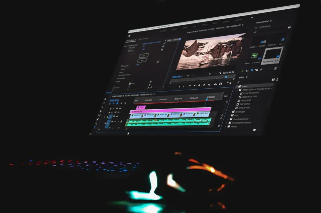 Professional video editing timeline for multimedia and audiovisual localization services.