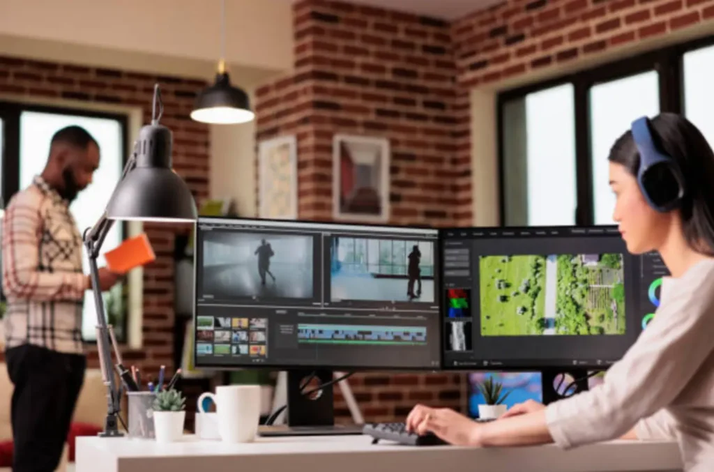 Professional subtitling service workstation for film, TV, and streaming content media.