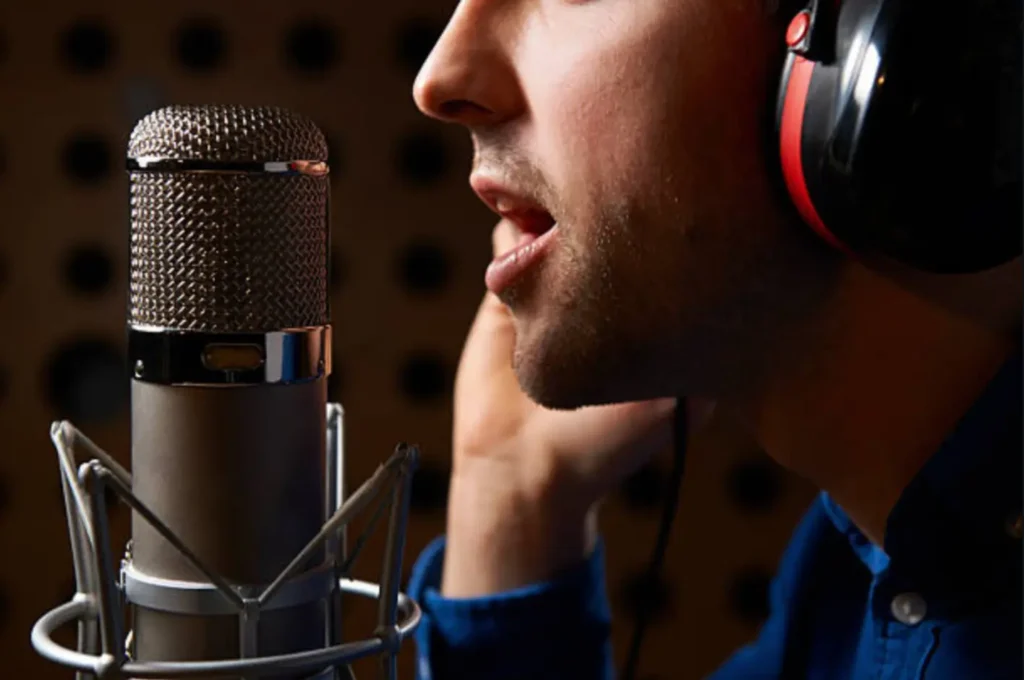 Expert voice actor recording narration for global audiovisual productions.
