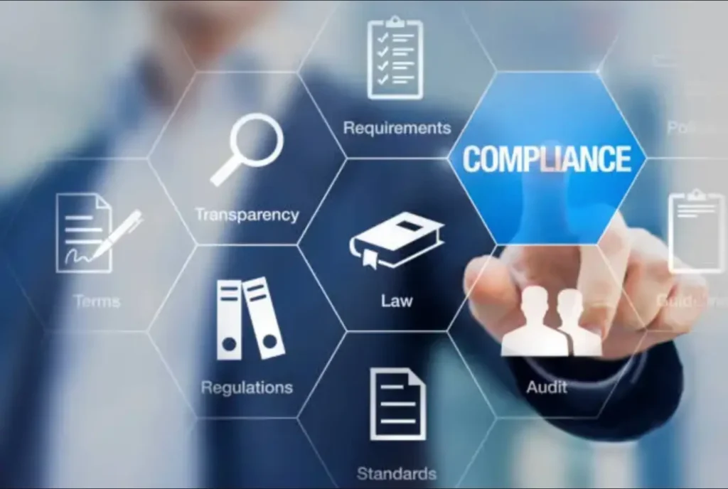 A digital interface showing compliance, regulations, and audit icons, illustrating our expertise in pharmaceutical regulatory translation.