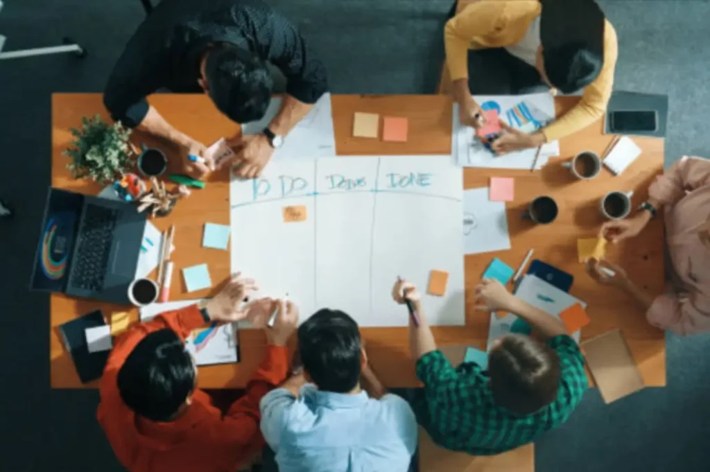 Collaborative translation team following a structured project management workflow.